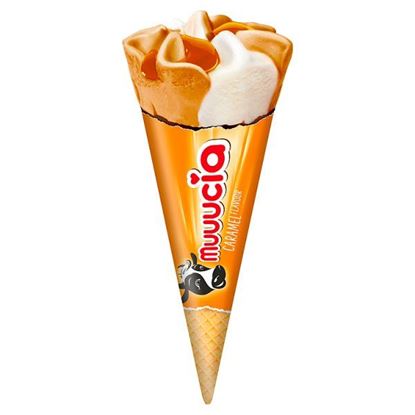 Muuucia Lody karmelowe i białe lody o smaku toffee z sosem karmelowym w rożku waflowym 110 ml