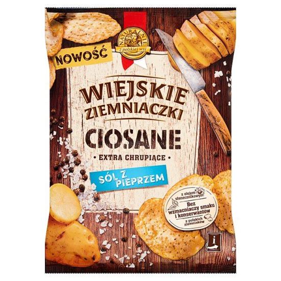 Wiejskie Ziemniaczki Ciosane Chipsy ziemniaczane o smaku soli z pieprzem 110 g