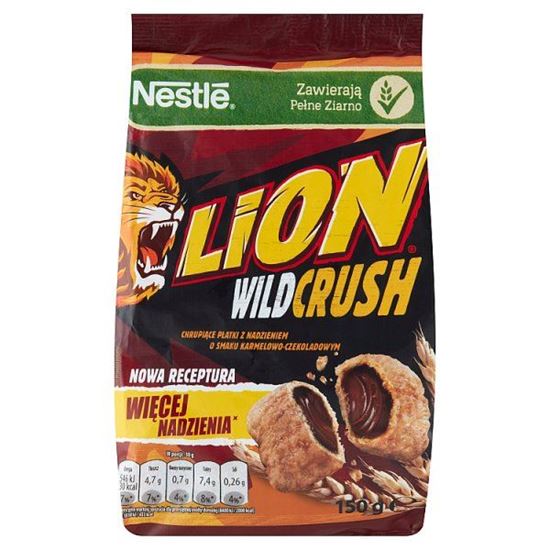 Nestlé Lion WildCrush Chrupiące płatki z nadzieniem o smaku karmelowo-czekoladowym 150 g