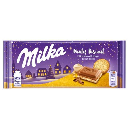 Milka Winter Biscuit Czekolada mleczna z nadzieniem mlecznym oraz kawałki ciasteczek 100 g