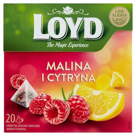 Loyd Herbatka ziołowo-owocowa aromatyzowana o smaku maliny i cytryny 40 g (20 x 2 g)