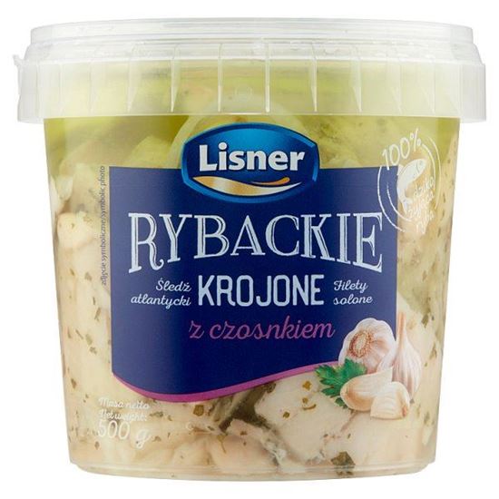 Lisner Rybackie Śledzie atlantyckie krojone z czosnkiem 500 g