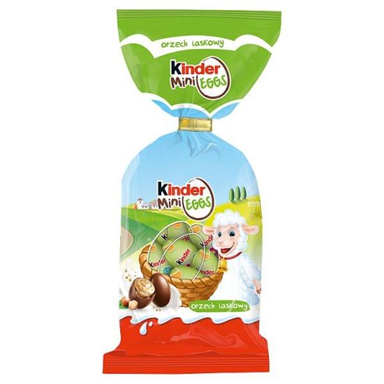 Kinder Mini Eggs Czekoladki z mlecznej czekolady z nadzieniem mleczno-orzechowym 100 g (18 sztuk)