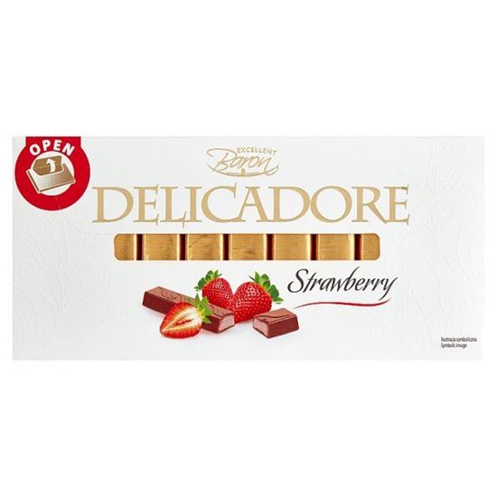 Excellent Baron Delicadore Batoniki z czekolady mlecznej z nadzieniem o smaku truskawkowym 200 g