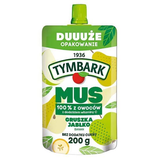 Tymbark Mus 100 % z owoców gruszka jabłko banan 200 g