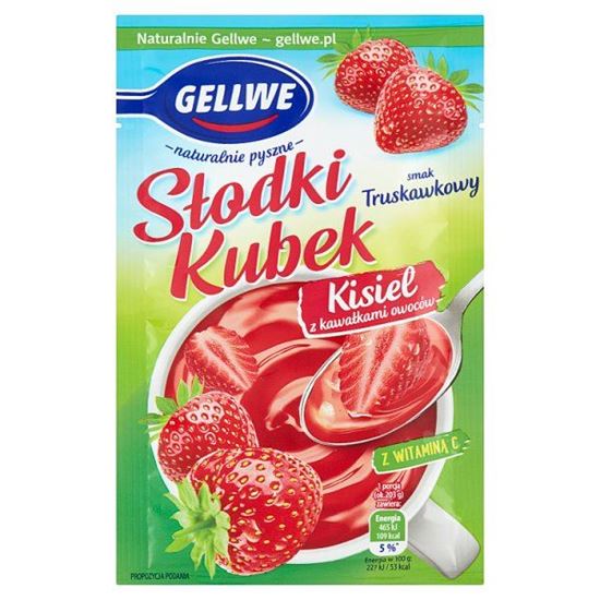 Gellwe Słodki Kubek Kisiel z kawałkami owoców smak truskawkowy 28 g